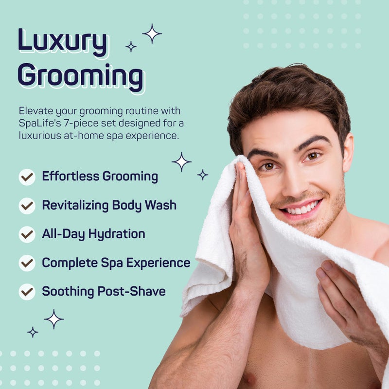 SpaLife 7-Piece Men's Body Care Gift Set | Mens Gift Set with 2-in-1 Shampoo & Conditioner, Body Wash, Moisturizer, Post-Shave Lotion, Sponge & Foot Stone | Christmas Gifts for Men | 7-Piece Bundle - Image 2